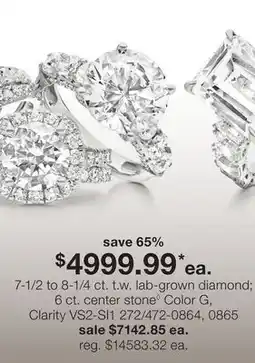 JC Penney 7-1/2 to 8-1/4 ct. t.w. lab-grown diamond 6 ct. center stone◊ Color G, Clarity VS2-SI1 offer