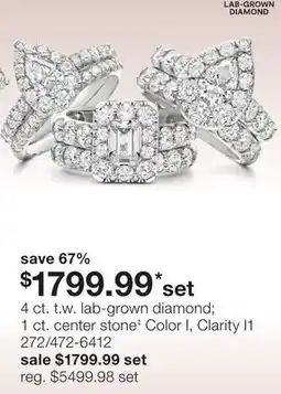 JC Penney 4 ct. t.w. lab-grown diamond 1 ct. center stone‡ Color I, Clarity I1 offer