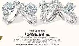 JC Penney 3-3/8 to 4-7/8 ct. t.w. lab-grown diamond 2-1/4 or 3-1/3 ct. center stone◊ Color F, Clarity VS2 offer