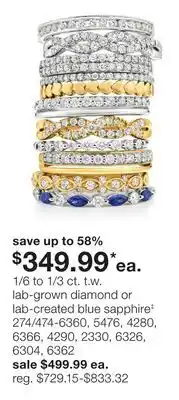 JC Penney 1/6 to 1/3 ct. t.w. lab-grown diamond or lab-created blue sapphire‡ offer