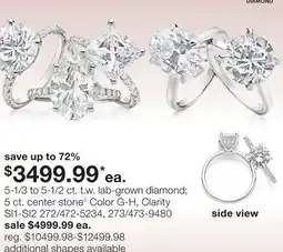 JC Penney 5-1/3 to 5-1/2 ct. t.w. lab-grown diamond 5 ct. center stone◊ offer