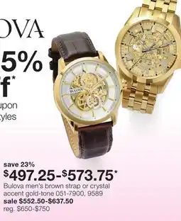JC Penney Bulova men's brown strap or crystal accent gold-tone offer