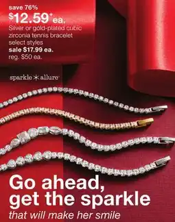 JC Penney Sparkle Allure Silver or gold-plated cubic zirconia tennis bracelet offer