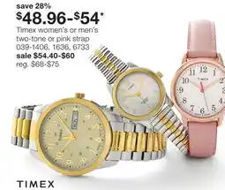 JC Penney Timex women's or men's two-tone or pink strap offer