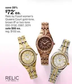JC Penney Relic by Fossil women's Queens Court gold-tone, brown IP or two-tone offer