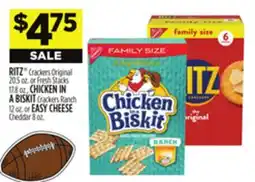 Dollar General RITZ Crackers Original or Fresh Stacks, CHICKENIN A BISKIT Crackers Ranch or EASY CHEESE Cheddar offer
