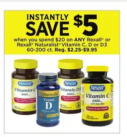 Dollar General Rexall or Rexall Naturalist Vitamin C, D or D3 offer