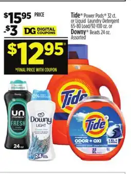 Dollar General Tide Power Pods or Liquid Laundry Detergent or Downy Beads offer
