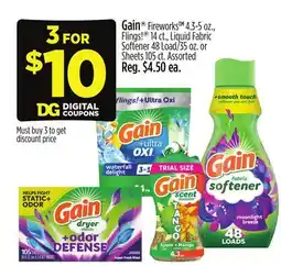 Dollar General Gain Fireworks , Flings! , Liquid Fabric Softener offer