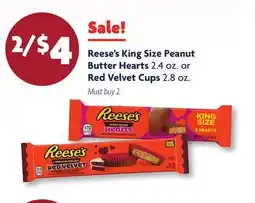Family Dollar Reese's King Size Peanut Butter Hearts 2.4 oz. or Red Velvet Cups 2.8 oz offer