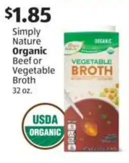Aldi Simply Nature Organic Beef or Vegetable Broth offer