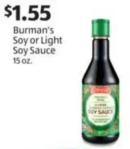 Aldi Burman's Soy or Light Soy Sauce offer