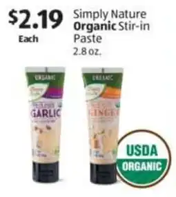 Aldi Simply Nature Organic Stir-in Paste offer
