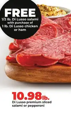 Hy-Vee Di Lusso premium sliced salami or pepperoni offer