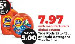 Hy-Vee Tide Pods 25 to 42 ct. or liquid detergent offer