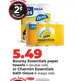Hy-Vee Bounty Essentials paper towels 4 double rolls or Charmin Essentials bath tissue 6 mega rolls offer