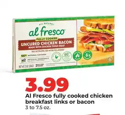 Hy-Vee Al Fresco fully cooked chicken breakfast links or bacon offer