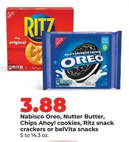 Hy-Vee Nabisco Oreo, Nutter Butter, Chips Ahoy! cookies, Ritz snack crackers or belVita snacks offer