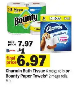 Meijer Charmin Bath Tissue 6 mega rolls or Bounty Paper Towels* 2 mega rolls offer
