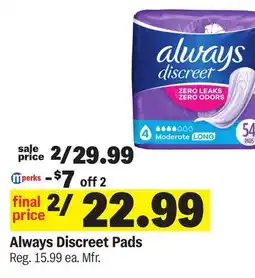 Meijer Always Discreet Pads offer