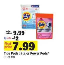 Meijer Tide Pods 18 ct. or Power Pods* 31 ct. Mfr offer