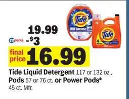 Meijer Tide Liquid Detergent 117 or 132 oz., Pods 57 or 76 ct. or Power Pods* 45 ct. Mfr offer