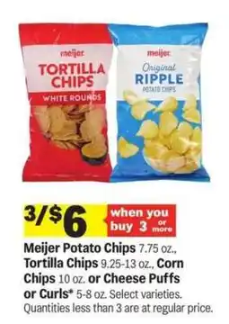 Meijer Meijer Potato Chips, Tortilla Chips, Corn Chips, Cheese Puffs or Curls offer