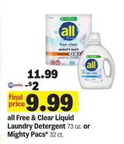 Meijer all Free & Clear Liquid Laundry Detergent or Mighty Pacs offer