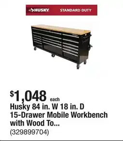 The Home Depot Husky 84 in. W 18 in. D 15-Drawer Mobile Workbench with Wood Top in Gloss Black offer
