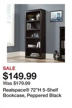 Office Depot Realspace 72H 5-Shelf Bookcase, Peppered Black offer