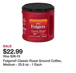 Office Depot Folgers Classic Roast Ground Coffee, Medium - 25.9 oz - 1 Each offer