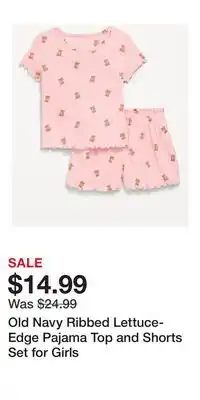 Old Navy Old Navy Ribbed Lettuce-Edge Pajama Top and Shorts Set for Girls offer