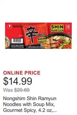 Costco Nongshim Shin Ramyun Noodles with Soup Mix, Gourmet Spicy, 4.2 oz, 18-count offer