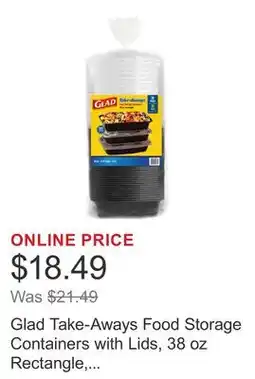 Costco Glad Take-Aways Food Storage Containers with Lids, 38 oz Rectangle, 35-sets offer
