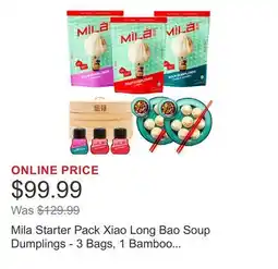 Costco Mila Starter Pack Xiao Long Bao Soup Dumplings - 3 Bags, 1 Bamboo Steamer, 2 Dipping Bowls offer