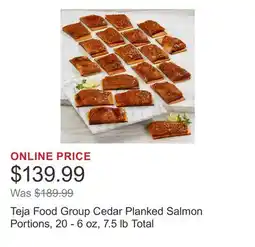 Costco Teja Food Group Cedar Planked Salmon Portions, 20 - 6 oz, 7.5 lb Total offer