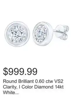 Costco Round Brilliant 0.60 ctw VS2 Clarity, I Color Diamond 14kt White Gold Stud Earrings offer