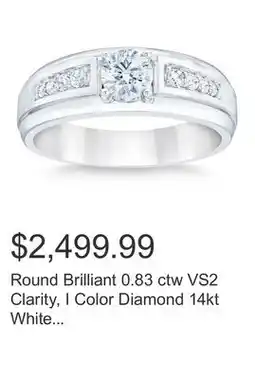 Costco Round Brilliant 0.83 ctw VS2 Clarity, I Color Diamond 14kt White Gold Men's Ring offer