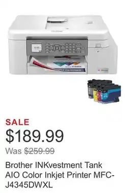 Costco Brother INKvestment Tank AIO Color Inkjet Printer MFC-J4345DWXL offer
