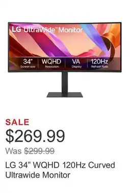 Costco LG 34 WQHD 120Hz Curved Ultrawide Monitor offer