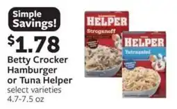 Fareway Betty Crocker Hamburger or Tuna or Tuna Helper select varieties offer