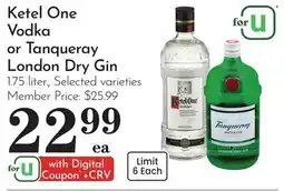 Pavilions Ketel One Vodka or Tanqueray London Dry Gin offer