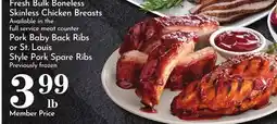 Pavilions Fresh Bulk Boneless Skinless Chicken Breasts, Pork Baby Back Ribs or St. Louis Style Pork Spare Ribs offer