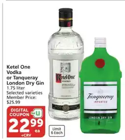 Vons Ketel One Vodka or Tanqueray London Dry Gin offer