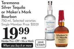 Pavilions Teremana Silver Tequila or Maker's Mark Bourbon offer