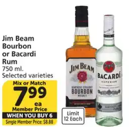 Vons Jim Beam Bourbon or Bacardi Rum offer