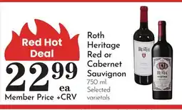 Pavilions Roth Heritage Red or Cabernet Sauvignon offer