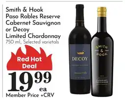 Pavilions Smith & Hook Paso Robles Reserve Cabernet Sauvignon or Decoy Limited Chardonnay offer