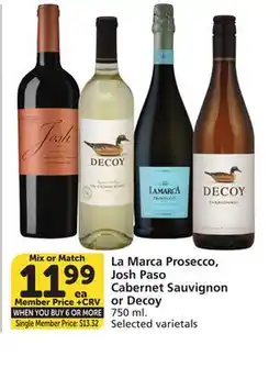 Vons La Marca Prosecco, Josh Paso Cabernet Sauvignon or Decoy offer