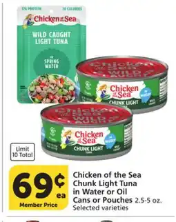 Vons Chicken of the Sea Chunk Light Tuna in Water or Oil Cans or Pouches offer